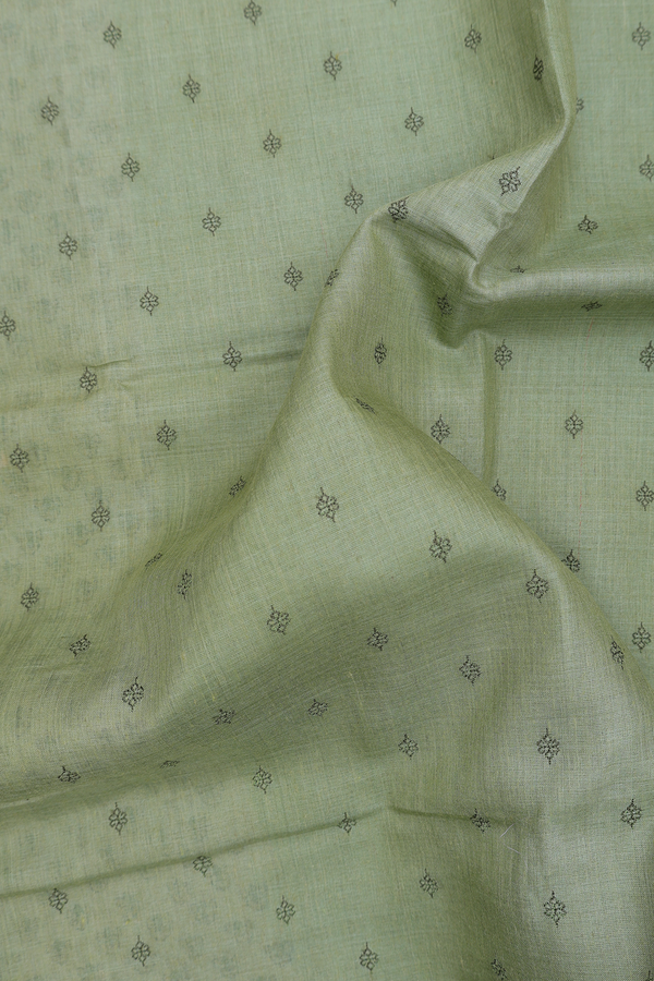 Tussar Silk Saree In Moss Green With Floral Buttis