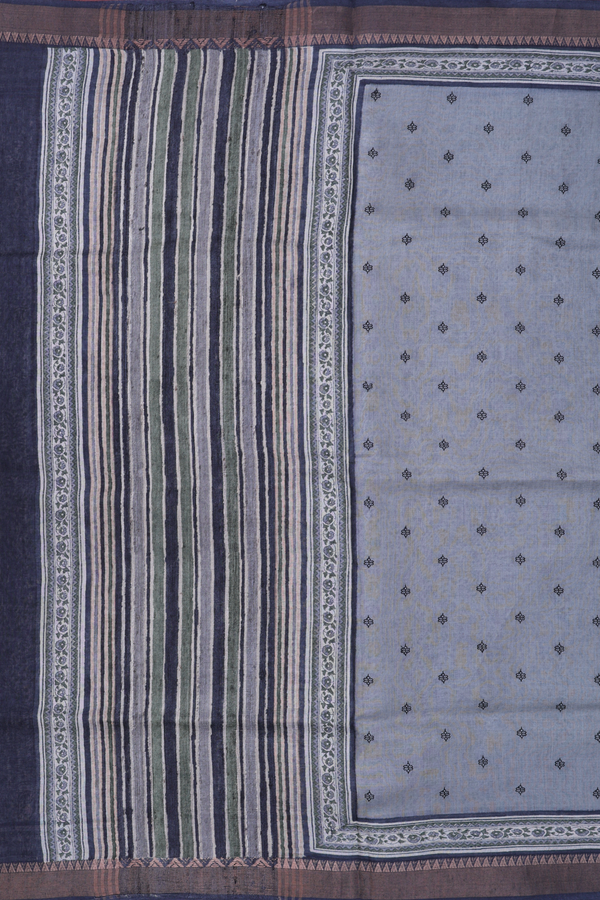 Tussar Silk Saree In Grey With Floral Buttis