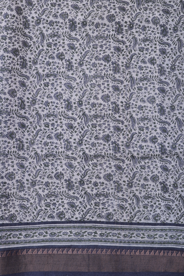 Tussar Silk Saree In Grey With Floral Buttis