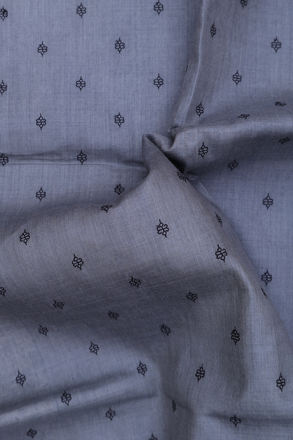 Tussar Silk Saree In Grey With Floral Buttis