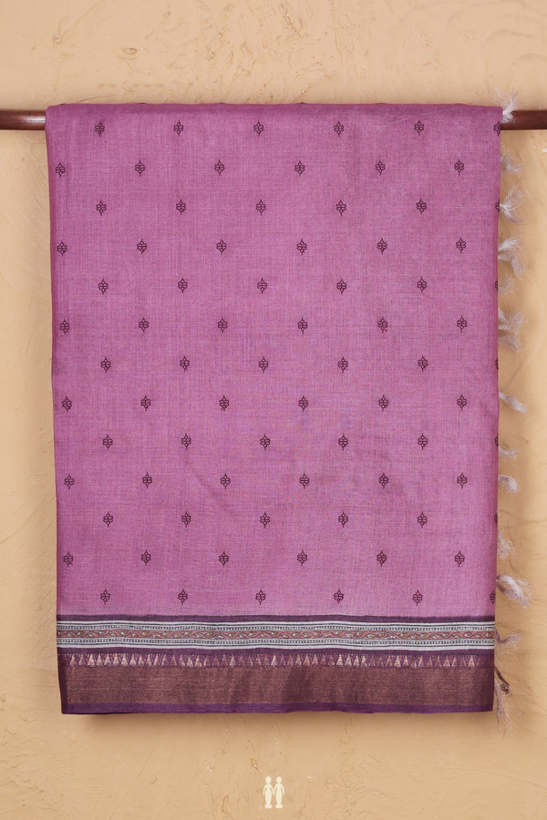 Tussar Silk Saree In Dusty Mulberry With Threadwork Buttas