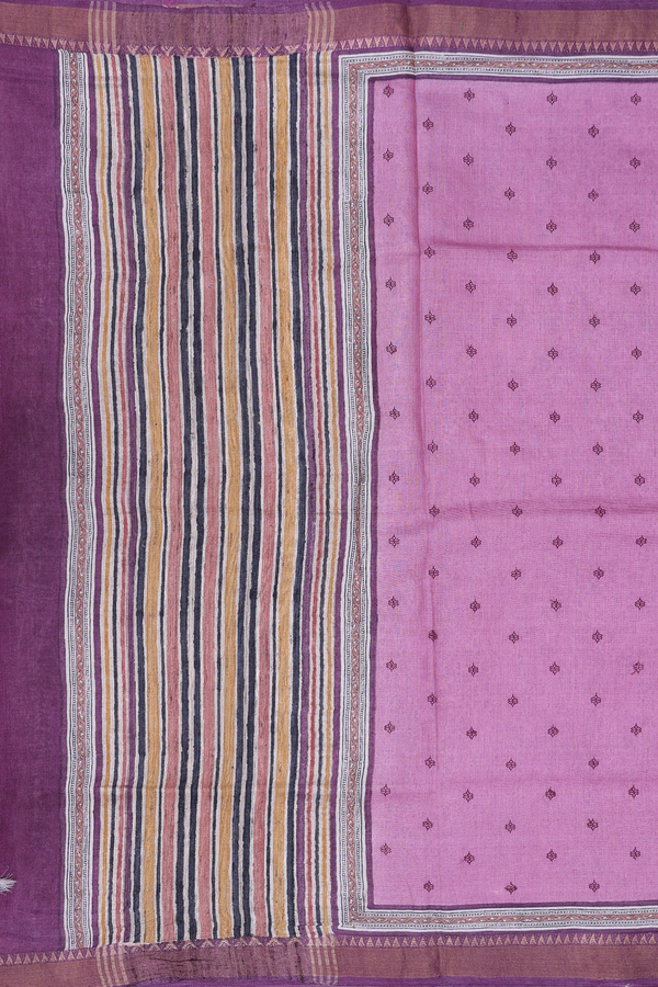 Tussar Silk Saree In Dusty Mulberry With Threadwork Buttas