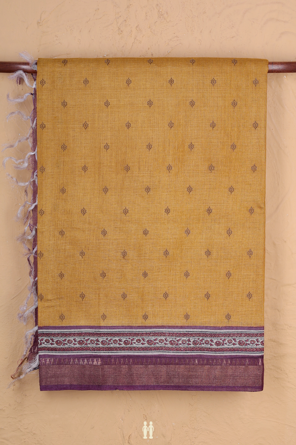 Tussar Silk Saree In Mustard Brown With Floral Buttis