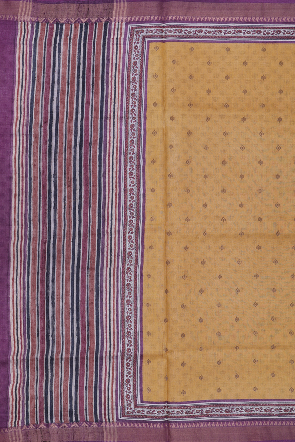 Tussar Silk Saree In Mustard Brown With Floral Buttis
