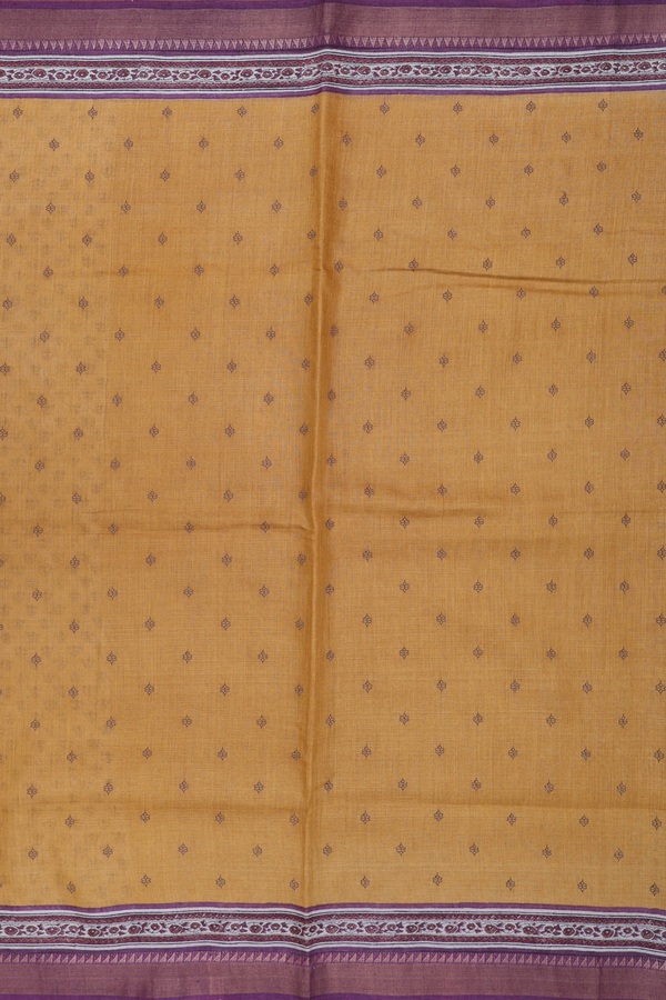 Tussar Silk Saree In Mustard Brown With Floral Buttis