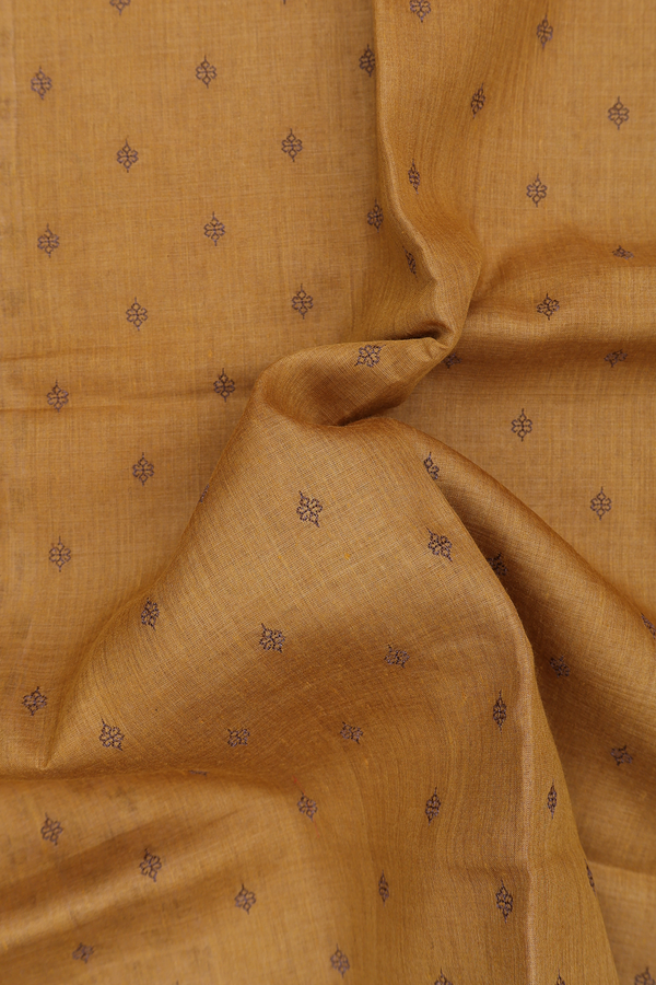 Tussar Silk Saree In Mustard Brown With Floral Buttis