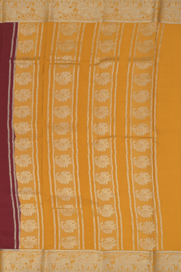 Mysore Silk Saree In Ruby Red With Contrast Border