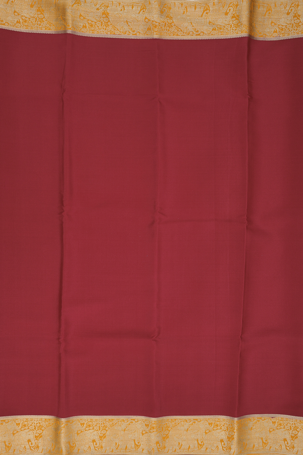 Mysore Silk Saree In Ruby Red With Contrast Border