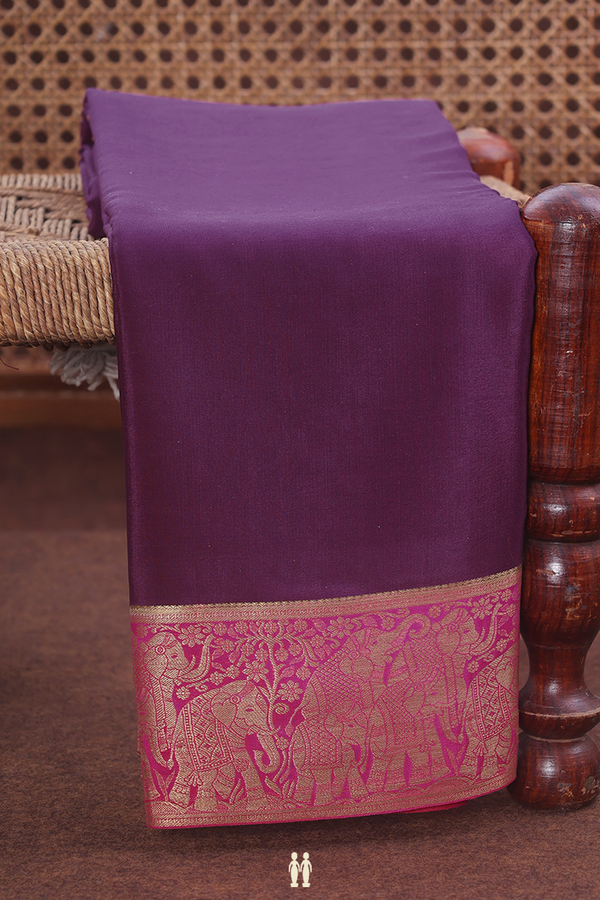 Mysore Silk Saree In Deep Purple With Contrast Border