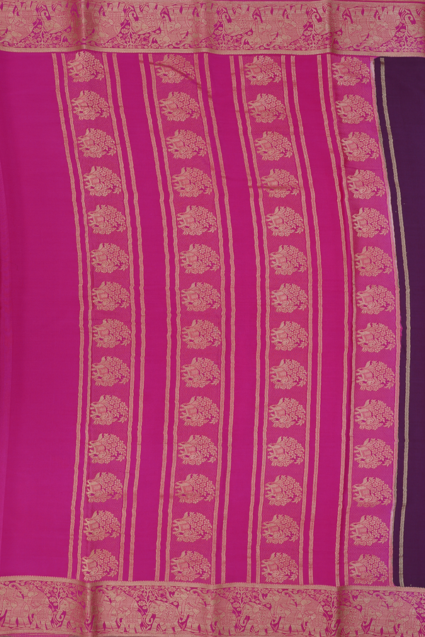 Mysore Silk Saree In Deep Purple With Contrast Border