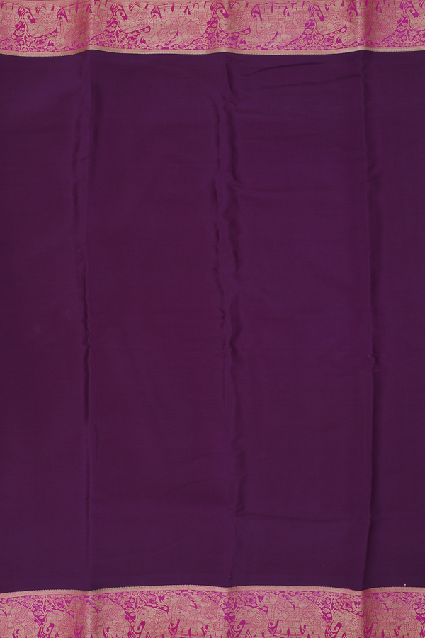 Mysore Silk Saree In Deep Purple With Contrast Border