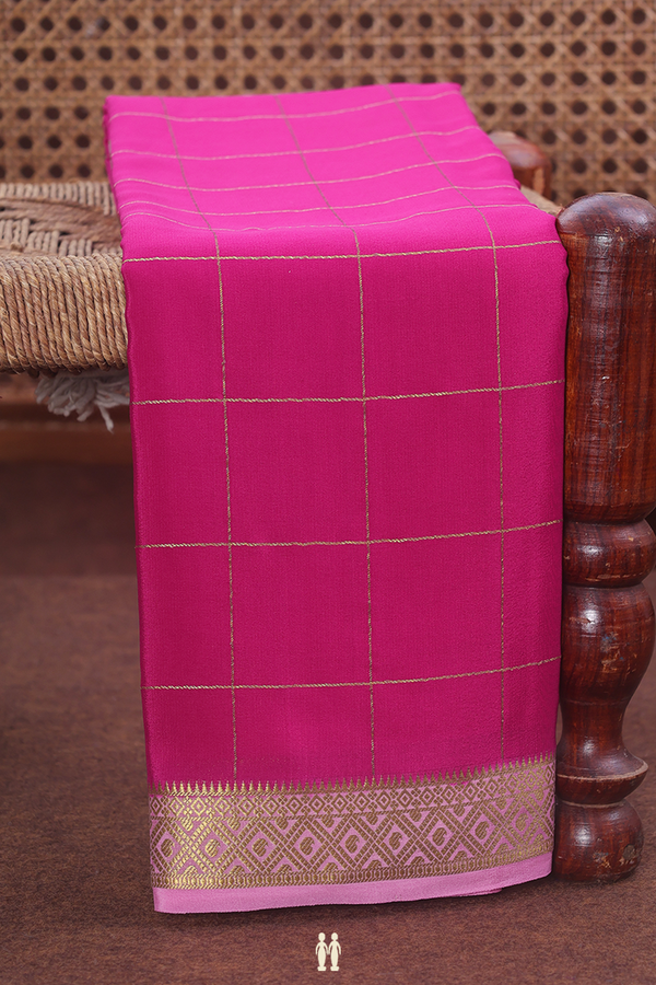 Mysore Silk Saree In Dark Pink With Checks Design