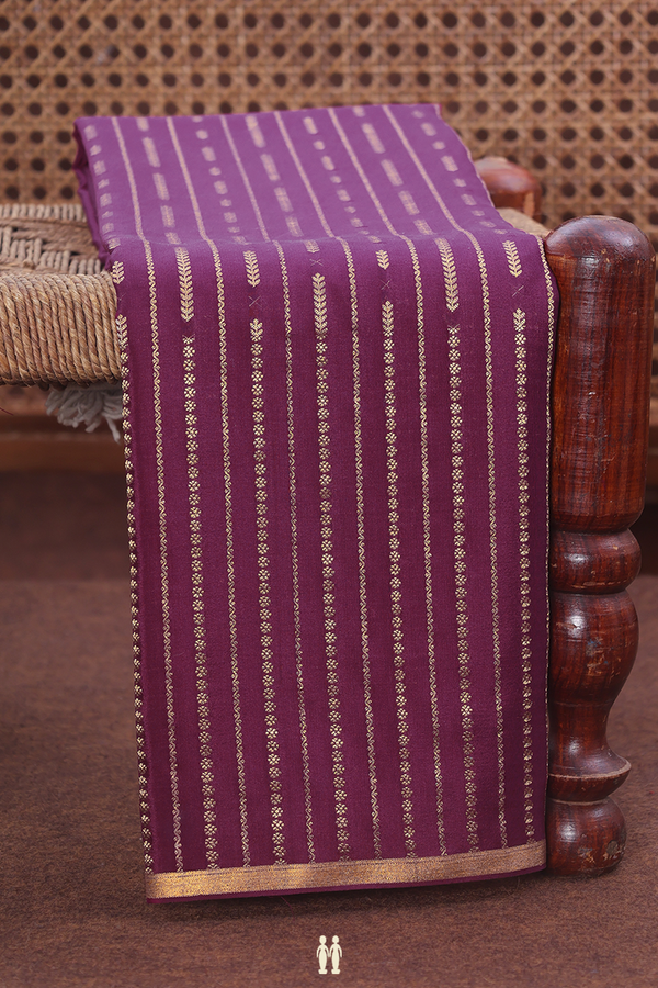 Mysore Silk Saree In Plum Purple With Stripes Design
