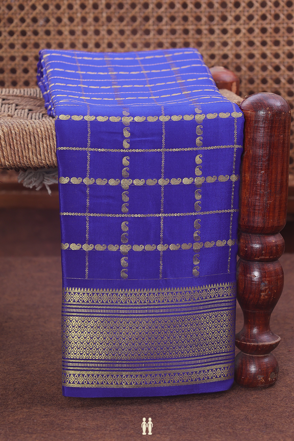 Mysore Silk Saree In Royal Blue With Checks Design