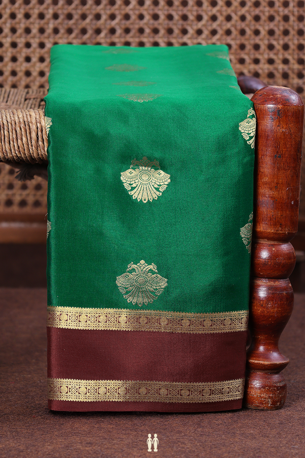Mysore Silk Saree In Green With Iruthalai Pakshi Buttas