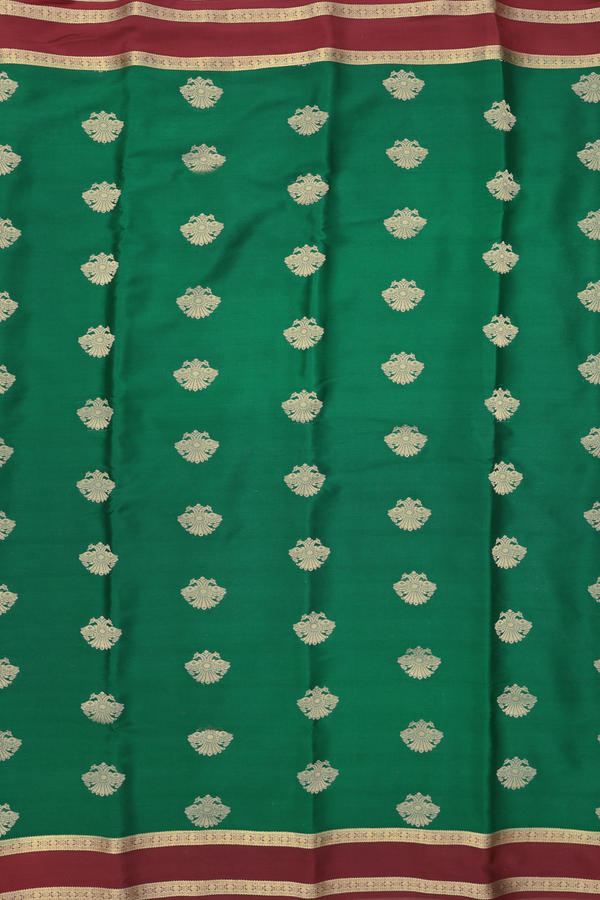 Mysore Silk Saree In Green With Iruthalai Pakshi Buttas