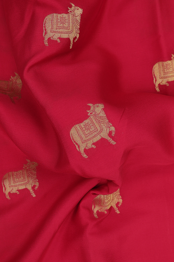 Mysore Silk Saree In Scarlet Red With Cow Buttas