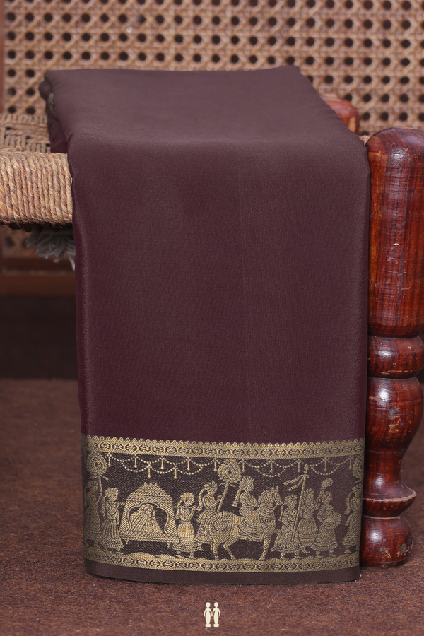 Mysore Silk Saree In Coffee Brown With Zari Border