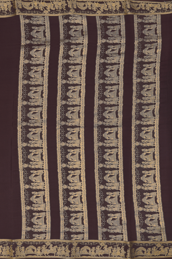 Mysore Silk Saree In Coffee Brown With Zari Border
