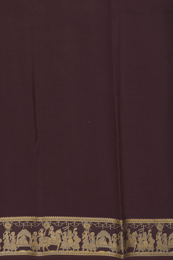 Mysore Silk Saree In Coffee Brown With Zari Border
