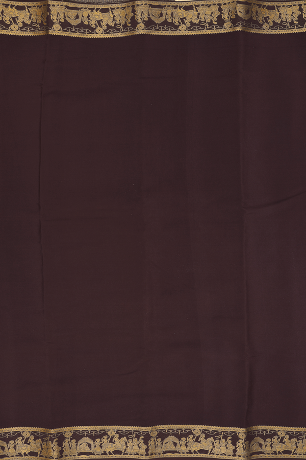 Mysore Silk Saree In Coffee Brown With Zari Border