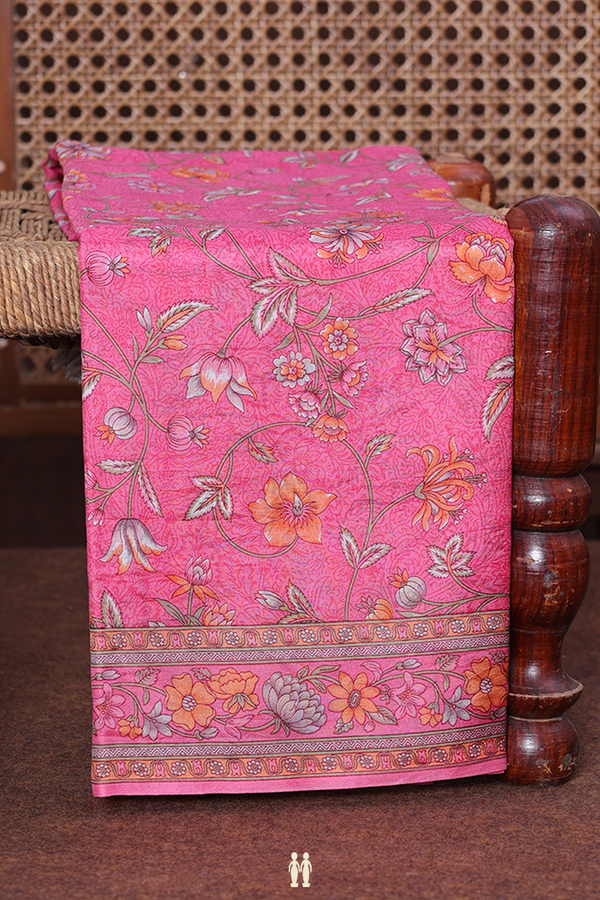 Printed Silk Saree In Pink With Floral Design