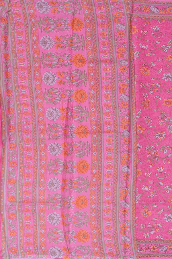 Printed Silk Saree In Pink With Floral Design
