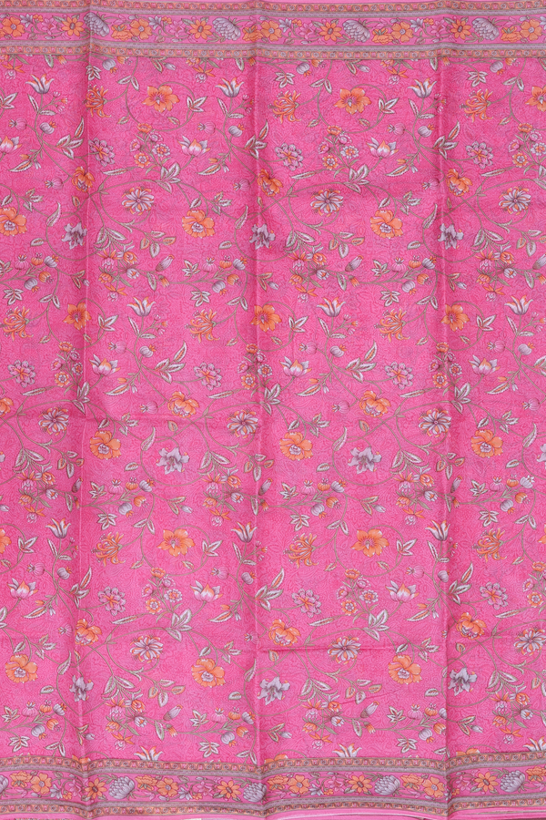 Printed Silk Saree In Pink With Floral Design