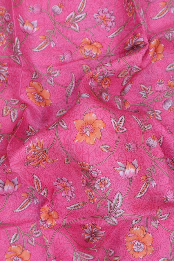 Printed Silk Saree In Pink With Floral Design