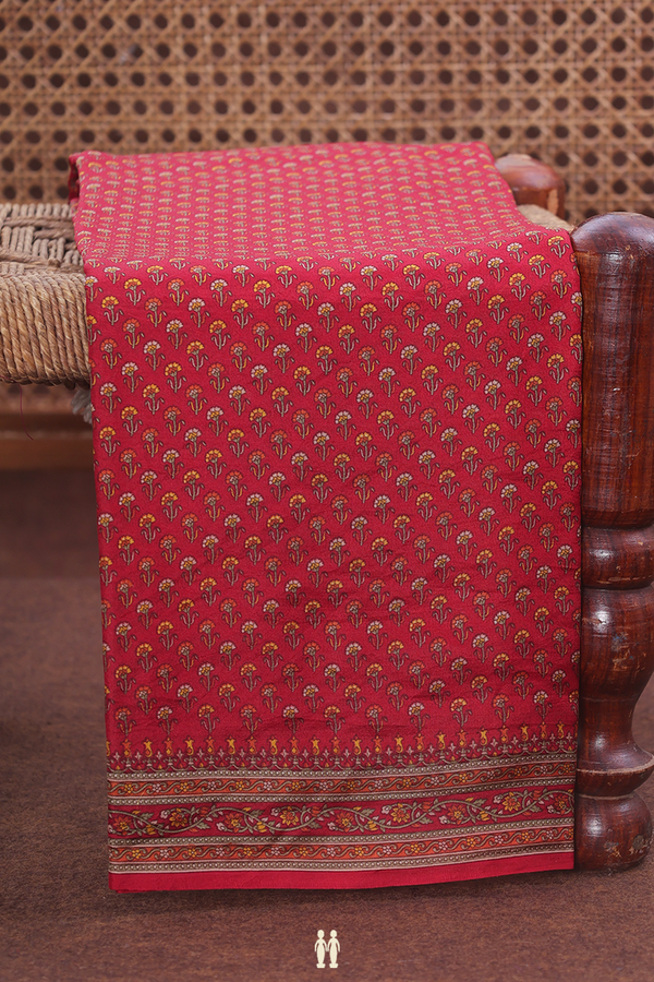 Printed Silk Saree In Crimson Red With Floral Buttis