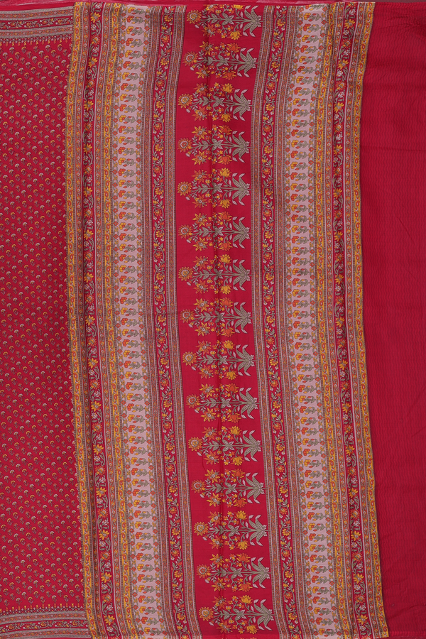 Printed Silk Saree In Crimson Red With Floral Buttis