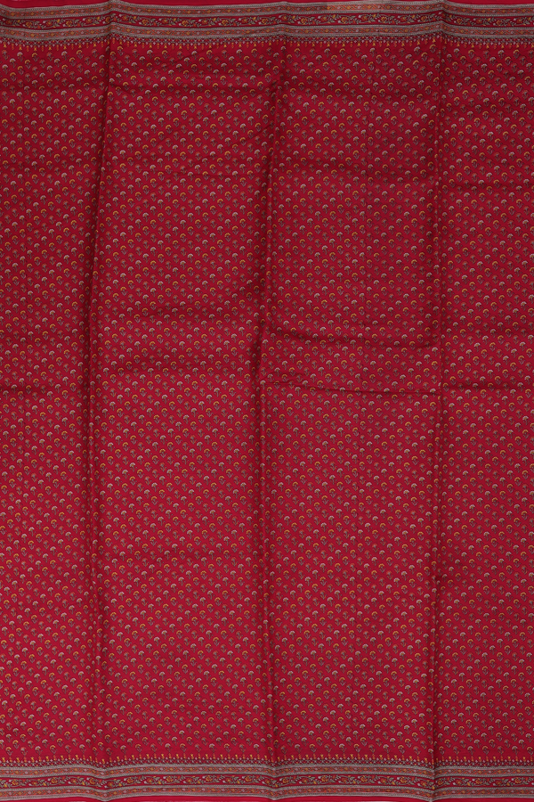 Printed Silk Saree In Crimson Red With Floral Buttis