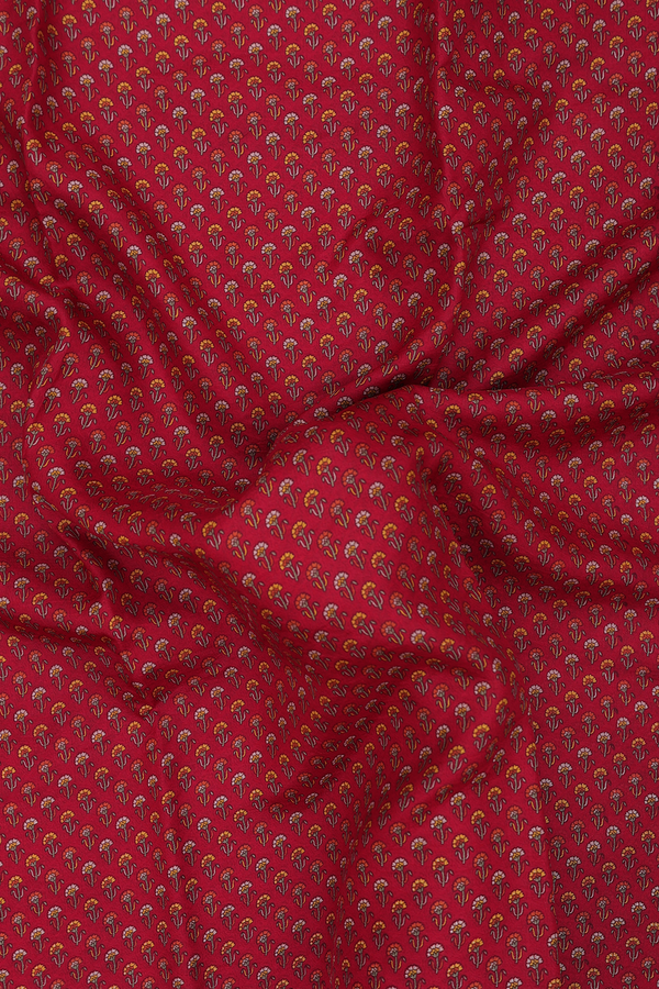 Printed Silk Saree In Crimson Red With Floral Buttis