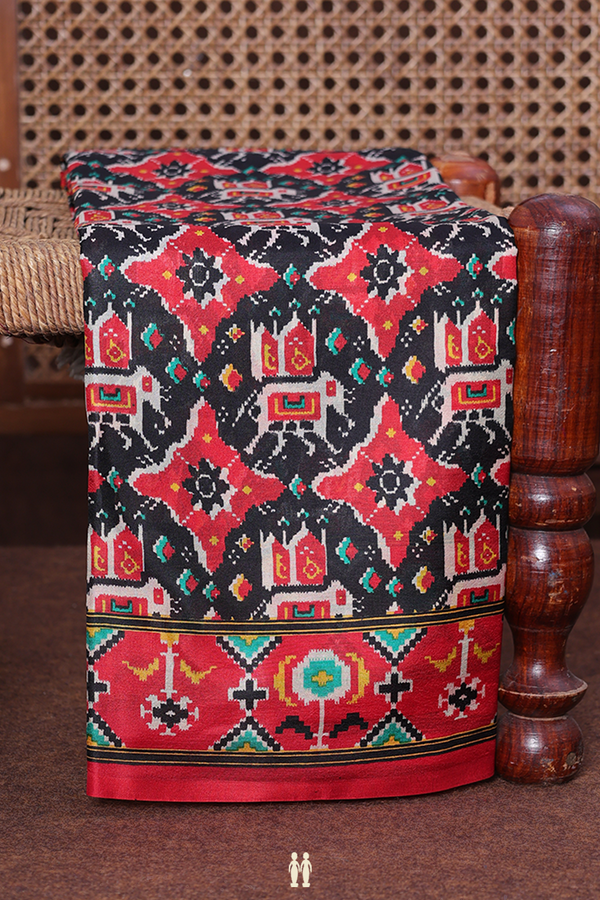 Printed Silk Saree In Black With Allover Design