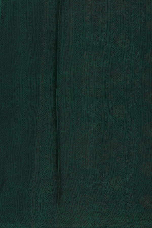 Printed Silk Saree In Forest Green With Floral Design