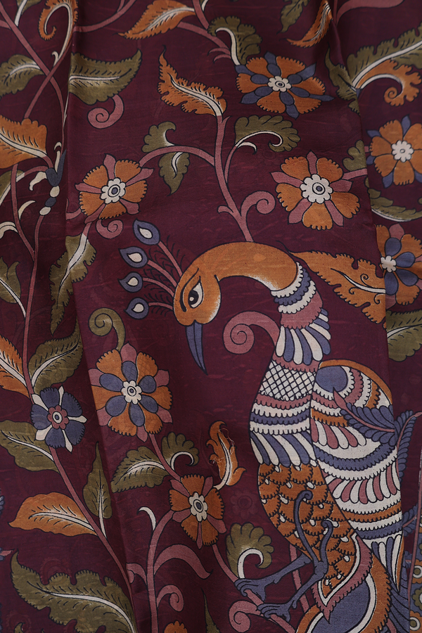 Printed Silk Saree In Brown With Floral Design