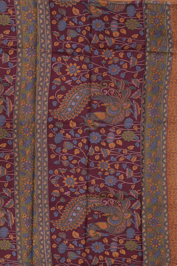 Printed Silk Saree In Brown With Floral Design
