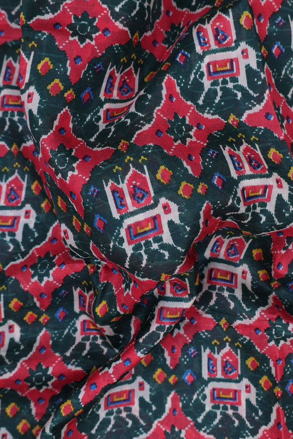 Printed Silk Saree In Forest Green With Allover Design