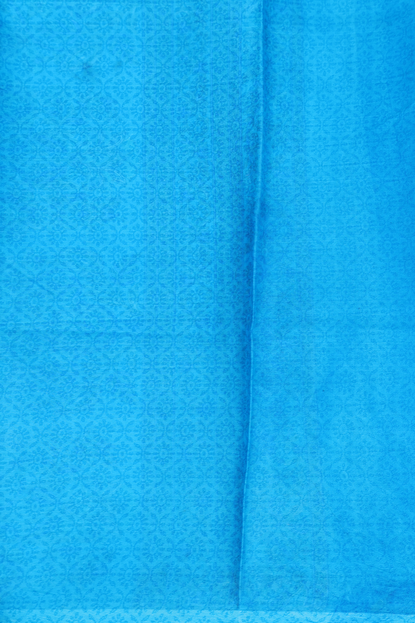 Printed Silk Saree In Cerulean Blue With Floral Design