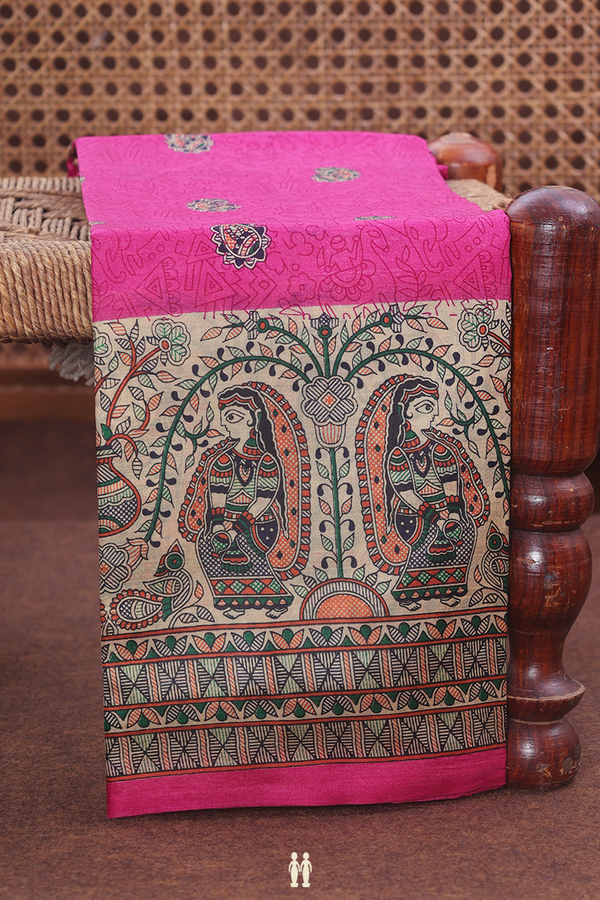 Printed Silk Saree In Magenta With Paisley Buttas