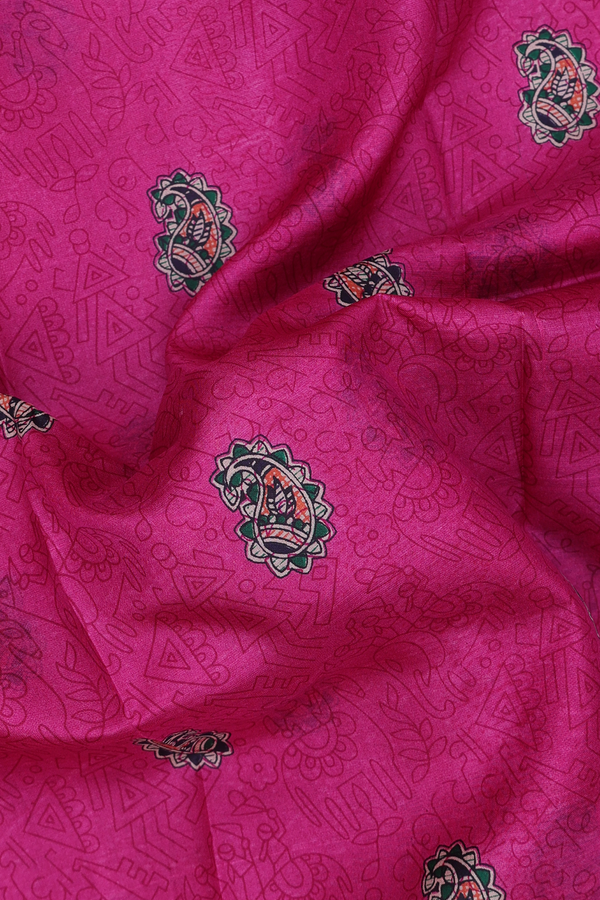 Printed Silk Saree In Magenta With Paisley Buttas