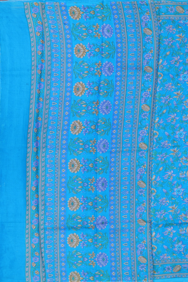 Printed Silk Saree In Sky Blue With Floral Design