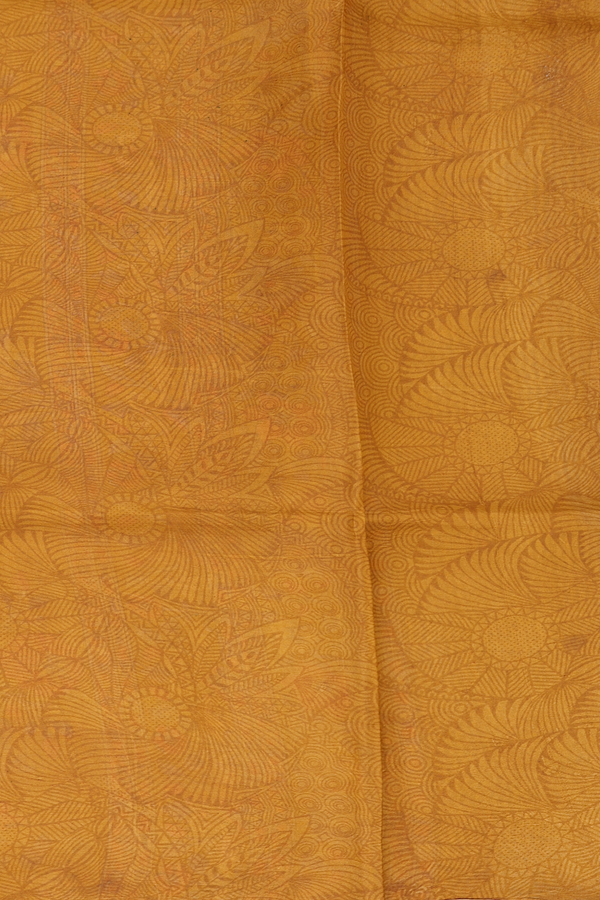 Printed Silk Saree In Golden Yellow With Floral Design