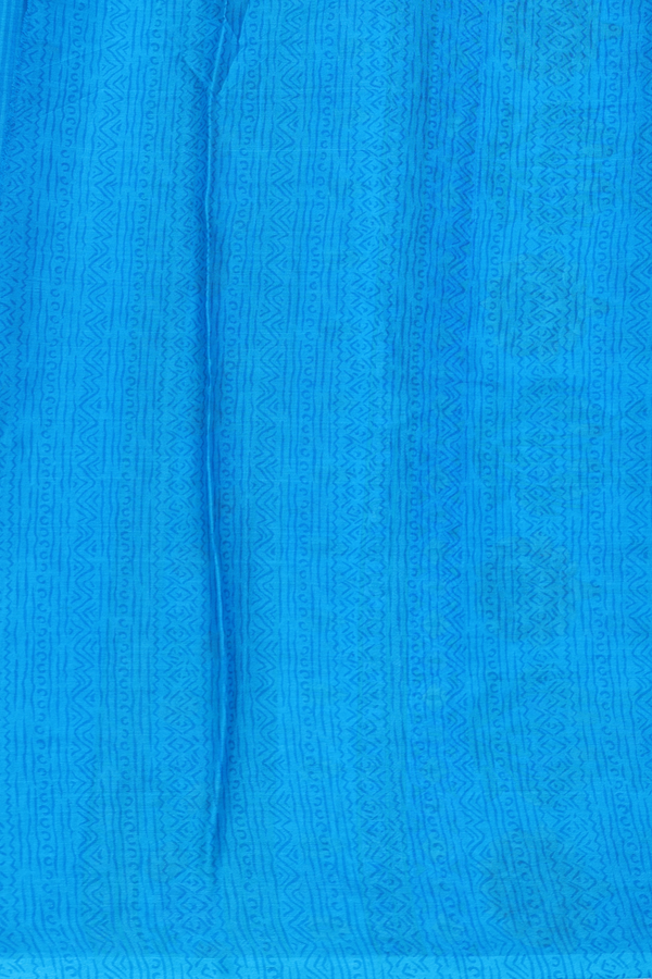 Printed Silk Saree In Cerulean Blue With Floral Design