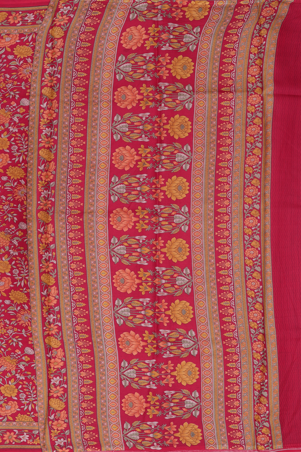 Printed Silk Saree In Scarlet Red With Floral Design