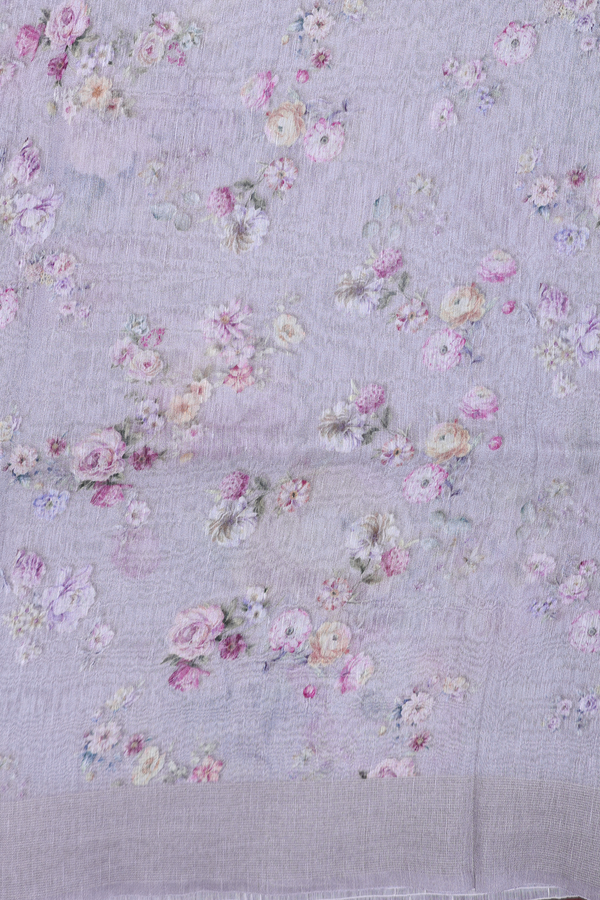 Linen Saree In Grey With Floral Design