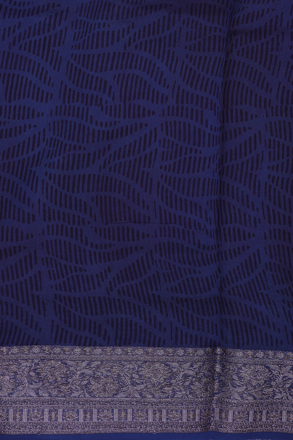 Chanderi Cotton Saree In Oxford Blue With Floral Design