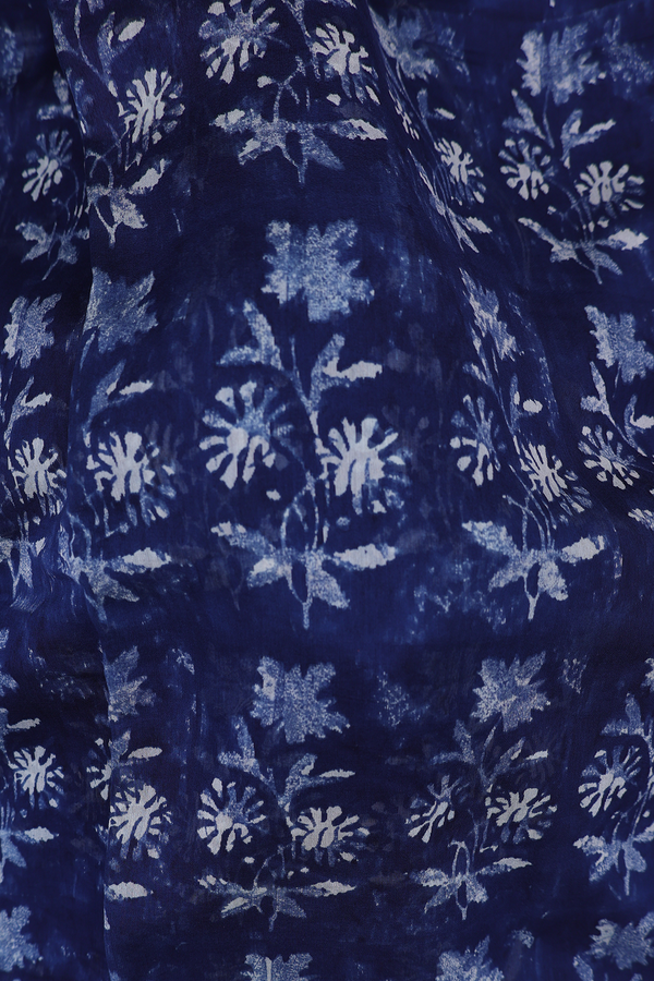 Chanderi Cotton Saree In Oxford Blue With Floral Design