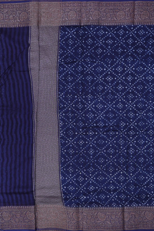 Chanderi Cotton Saree In Oxford Blue With Diamond Design