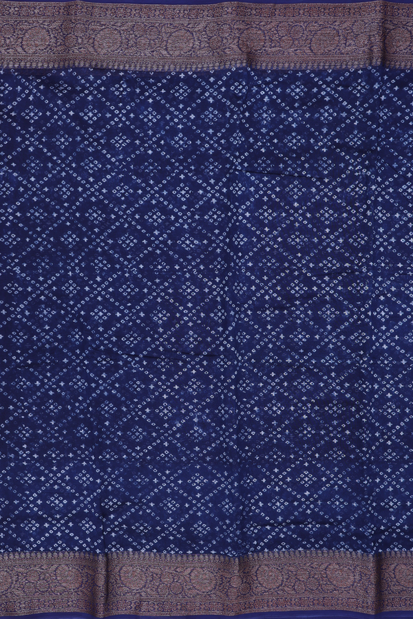 Chanderi Cotton Saree In Oxford Blue With Diamond Design